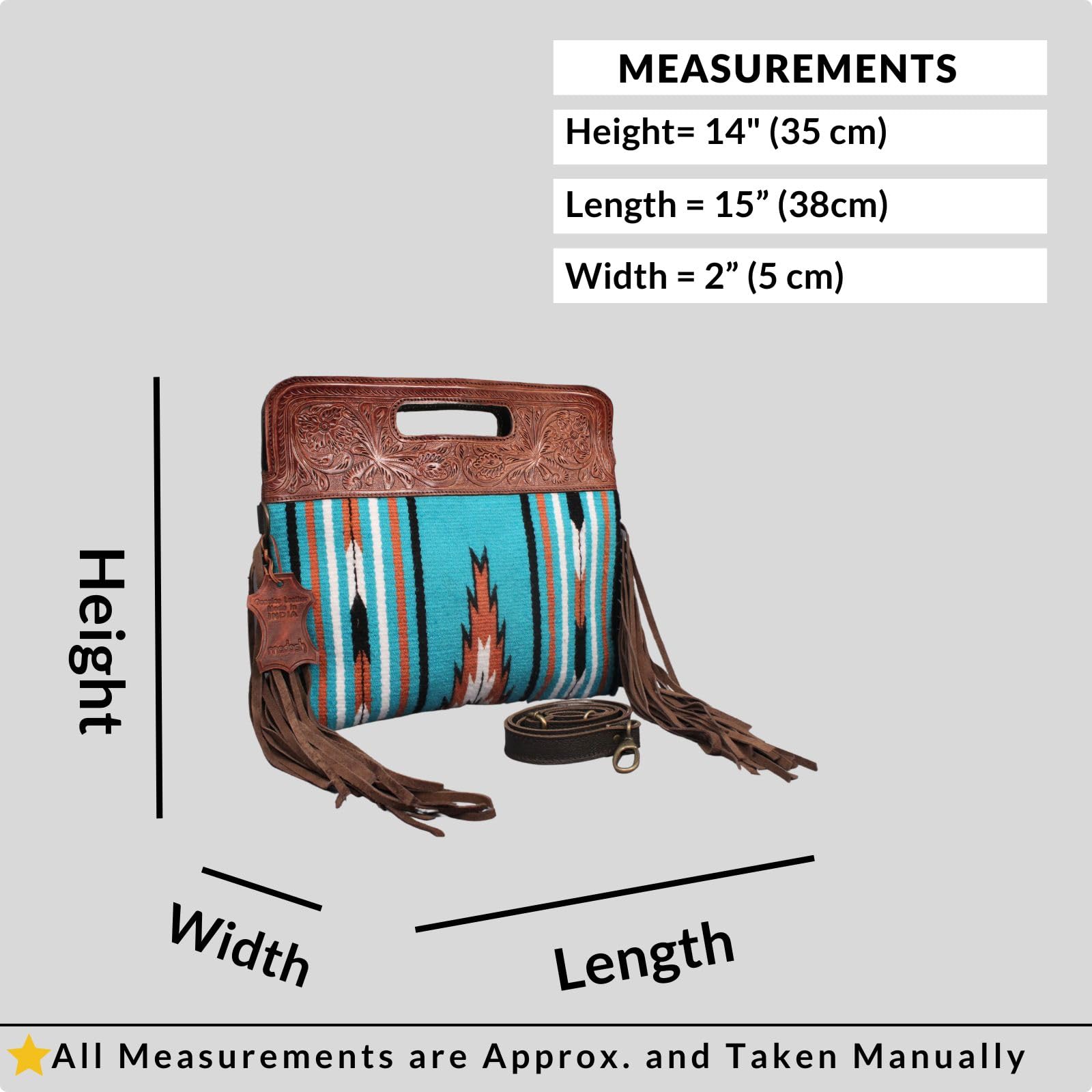 Madosh, Western Style Tote Bag for Women Bohomian Turquoise Aztec Embossed Crossbody Purse Saddle Slingbag